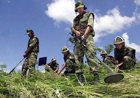 South Korean Army soldiers search for landmines