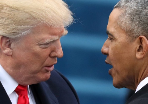 U.S. President Barack Obama (R) greets President-elect Donald Trump at inauguration ceremonies swearing in Trump as president on the West front of the U.S. Capitol in Washington, U.S.