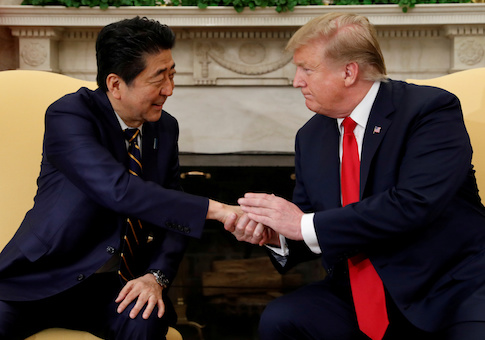 President Donald Trump meets with Japan's Prime Minister Shinzo Abe