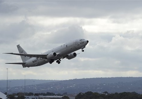 U.S. Navy P-8 Poseidon aircraft flies out from Perth, Australia