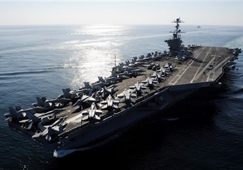 The Nimitz-class aircraft carrier USS John C. Stennis (CVN 74) transits the Straits of Hormuz