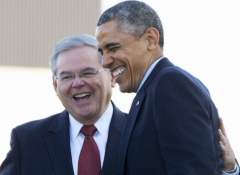 President Barack Obama greets Sen. Robert Menendez