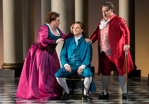Elizabeth Bishop as Marcellina, Ryan McKinny as Figaro, and Valeriano Lanchas as Dr. Bartolo