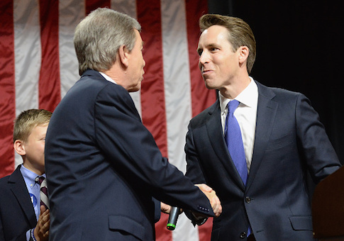 Senator Roy Blunt greets Missouri Attorney General Josh Hawley