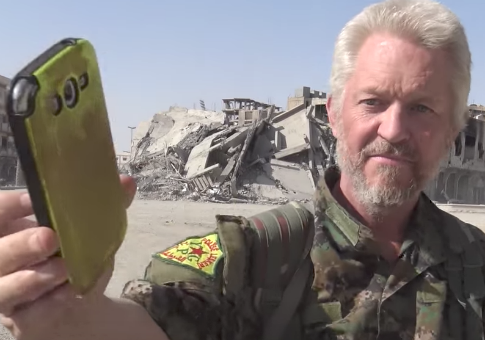 British actor Michael Enright playing Ariana Grande's song 'Bang Bang' in Raqqa, Syria