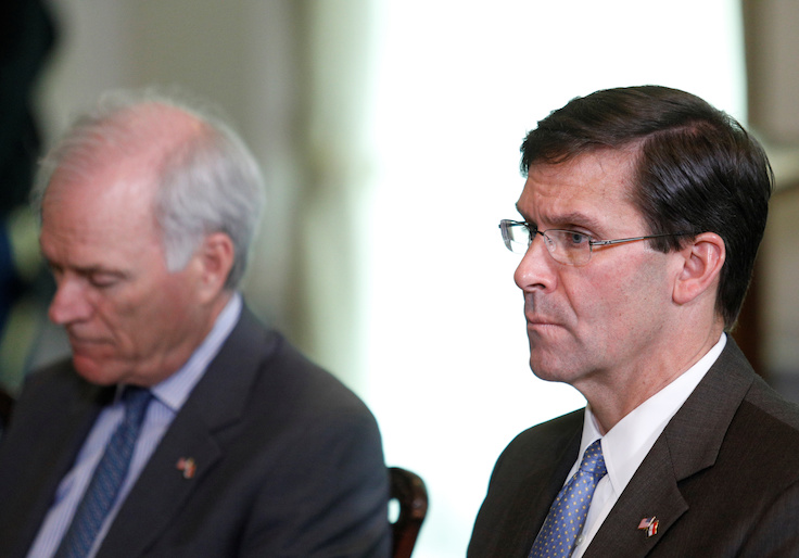 U.S. Defense Secretary Mark Esper meets with Egypt's Defense Minister General Mohamed Zaki at the Pentagon in Washington