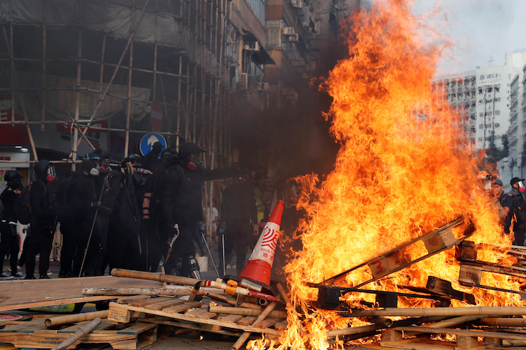 Anti-government demonstrators attend a protest march in Hong Kong
