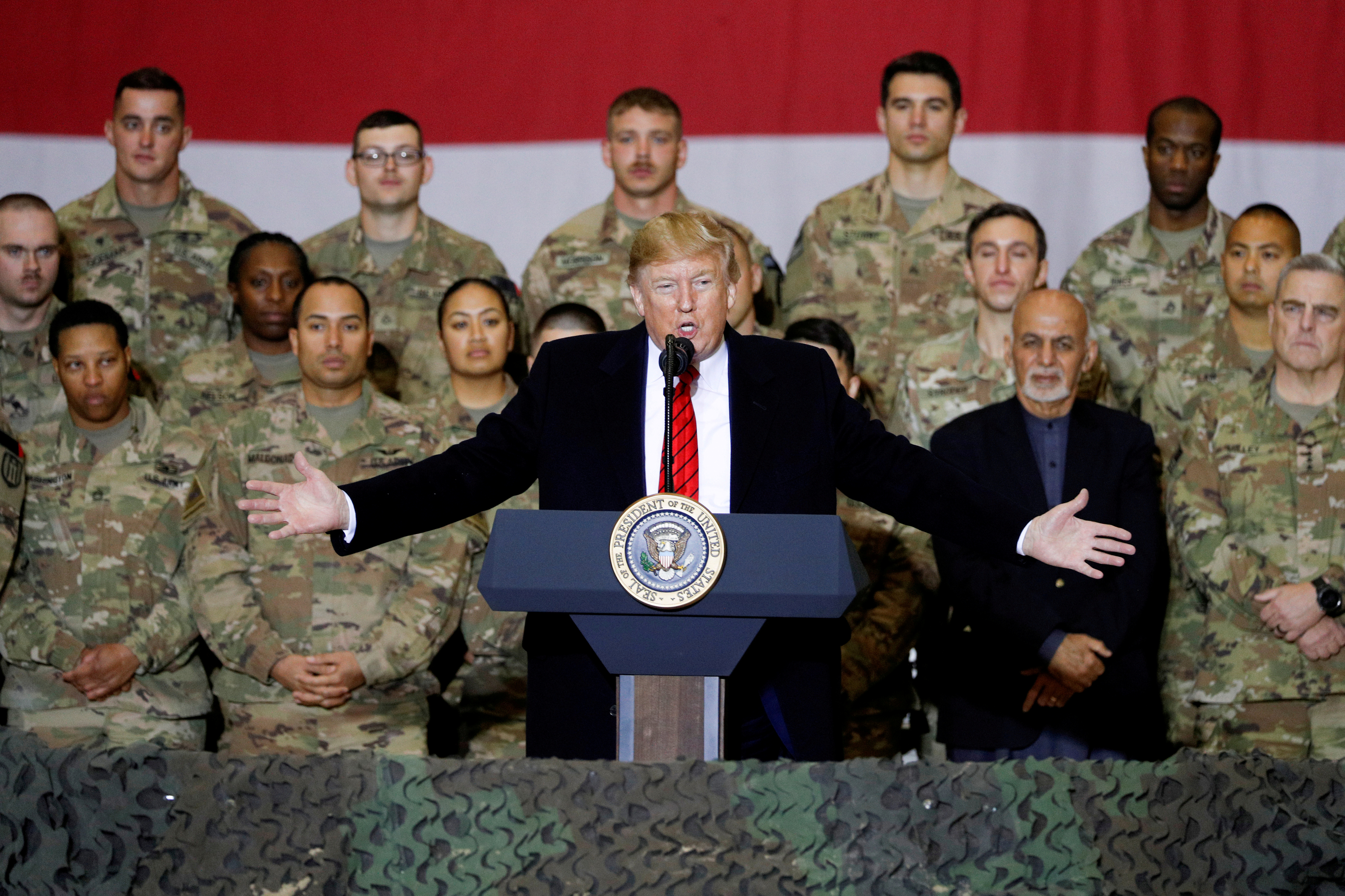 FILE PHOTO: U.S. President Donald Trump makes an unannounced visit to U.S. troops at Bagram Air Base in Afghanistan