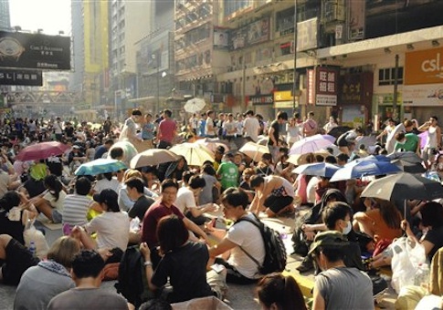 Ten of thousands of people continue to stage a protest for democracy at Hong Kong government headquaters and financial hub area in Hong Kong