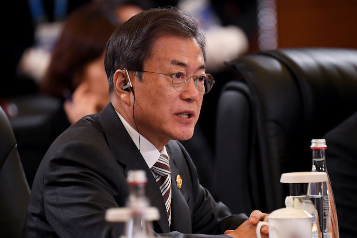 South Korea's President Moon Jae-in speaks at the 8th trilateral leaders' meeting between China, South Korea and Japan in Chengdu