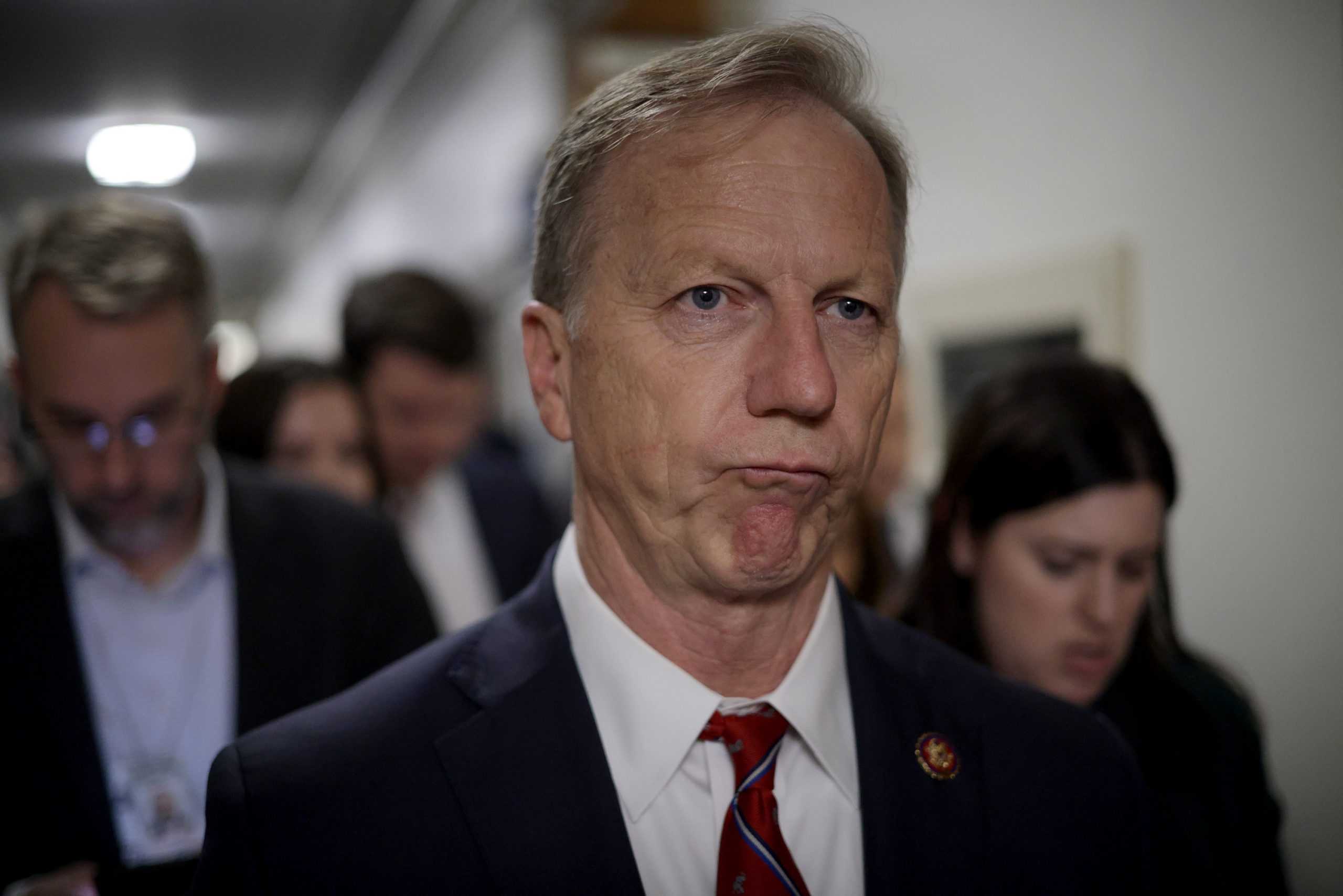 WASHINGTON, DC - OCTOBER 24: U.S. Rep. Kevin Hern (R-OK) leaves a House Republican conference meeting in the Longworth House Office Building on Capitol Hill on October 24, 2023 in Washington, DC. Members of the GOP conference met for a closed-door vote to select their nominee for speaker to succeed former Speaker Kevin McCarthy (R-CA), who was ousted on October 4 in a move led by a small group of conservative members of his own party. Republicans nominated Rep. Tom Emmer (R-MN) earlier today, but he has already dropped out of the running after it became clear he could not secure enough votes.