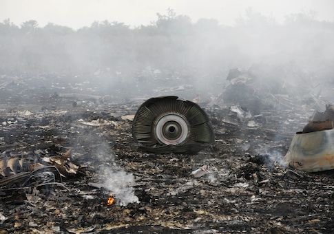 The site of a Malaysia Airlines Boeing 777 plane crash is seen near the settlement of Grabovo in the Donetsk region