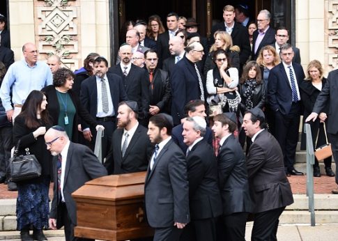 Mourners gather at the funeral for Tree of Life Congregation mass shooting victims