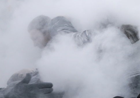 Opposition leader and former WBC heavyweight boxing champion Vitali Klitschko is attacked and sprayed with a fire extinguisher