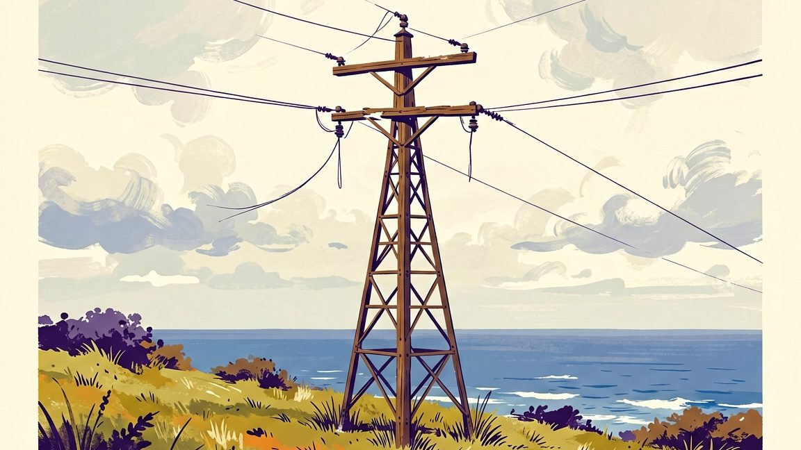 Umgestürzter Strommast am Mamalahoa Highway bei Ocean View auf Hawaii