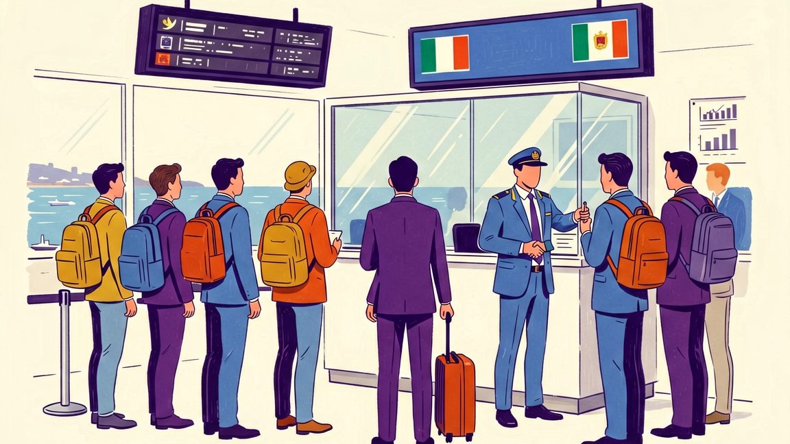 Ein Polizist kontrolliert am Flughafen Madrid die Papiere eines Einreisenden aus Italien (am Samstag)