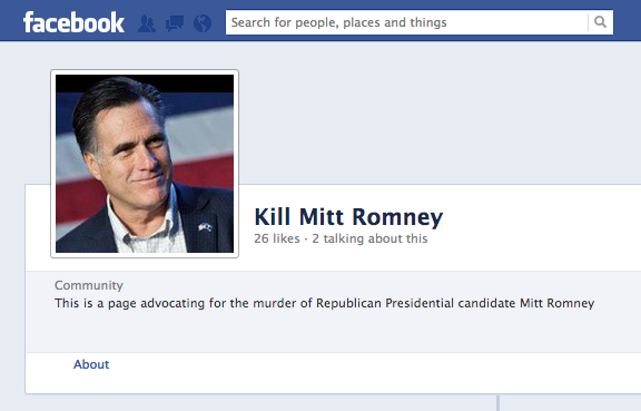 'Kill Mitt Romney' Facebook Page Was Online for 17 Days