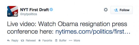 New York Times Twitter Account Accidentally Says Obama Resigning