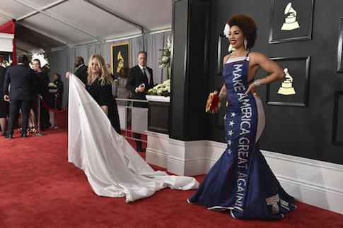 Singer Joy Villa Wears 'Make America Great Again' Dress to Grammy Awards