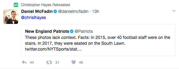 CNN, MSNBC, NY Times Spread False Story About Fewer Patriots Visiting Trump White House