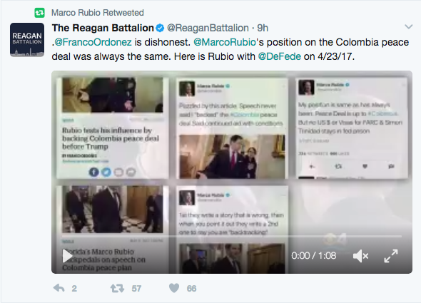 Rubio Criticizes Miami Herald for 'False Reporting' on His Stance Toward Colombia