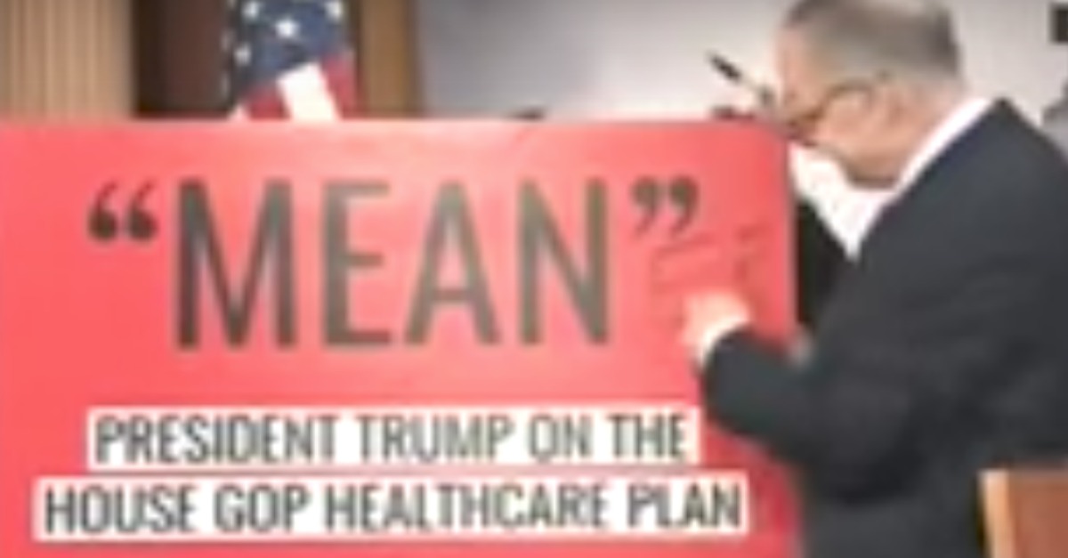 What Chuck Schumer Does to "Mean" Sign Shows How Desperate Dems Are to Make Point About Healthcare