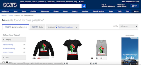 Sears Selling 'Free Palestine, End the Israeli Occupation' T-Shirts, Sparking Ire