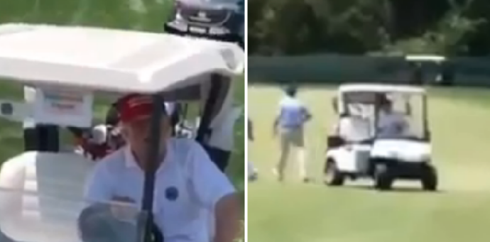 Trump Bashers Freak Out After Trump Drives Golf Cart on Green Like He Owns the Place. Oh Wait...