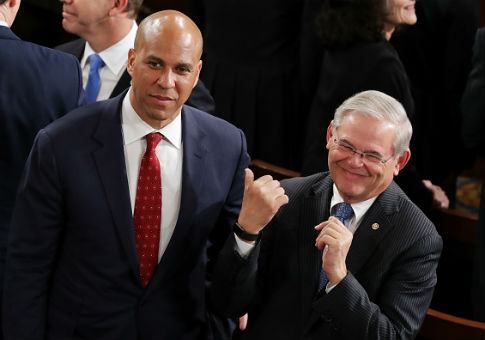 Booker Sits in Front Row for Menendez's Corruption Trial, Greets Him With Hug