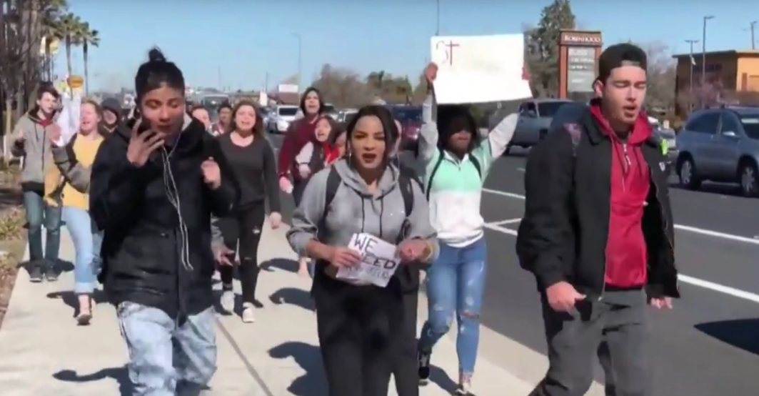 Anti-Gun Student Protest sin California Turn Violent as Protesters Throw Rocks at Police Cruisers