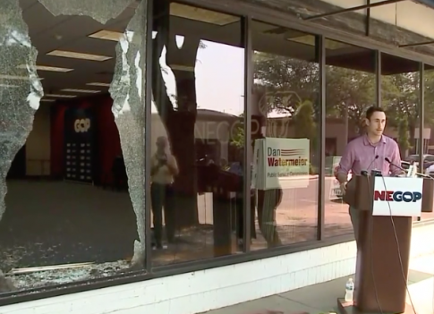 Vandals Target Nebraska GOP Campaign Office by Breaking Window, Spray Painting 'Abolish ICE' on Sidewalk