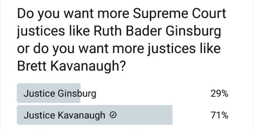 Supreme Court Twitter Poll Backfires Spectacularly on Senate Democrats When Kavanaugh Routs Ginsburg
