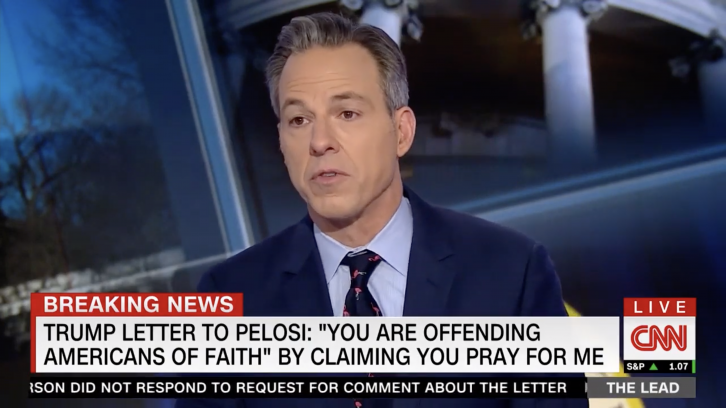 Tapper: Trump's Letter to Pelosi 'Almost Like a Letter Kim Jong-un Wrote'