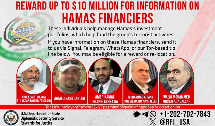US Posts $10 Million Bounty for Hamas Financiers