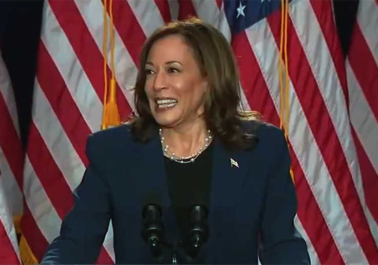 Kamala Harris (Mostly) Stifles Cackle, Channels Bernie Sanders in First Campaign Speech