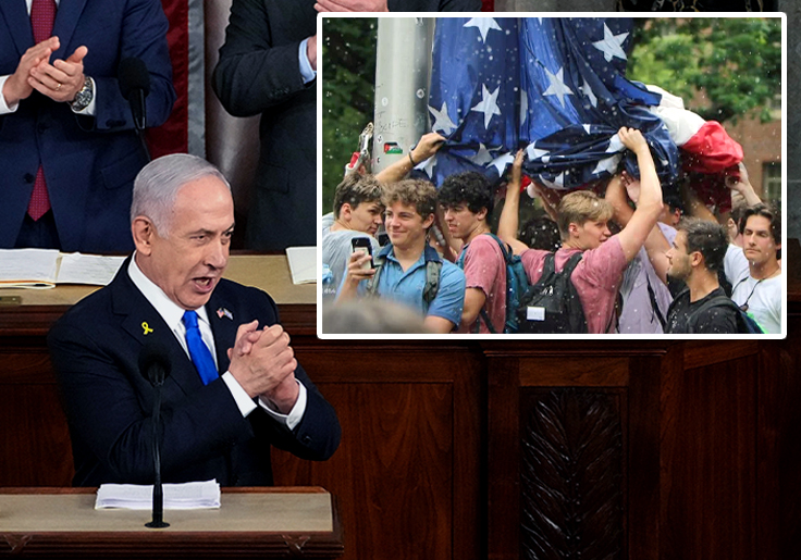 WATCH: Netanyahu Praises UNC Frat Bros, Republicans Chant 'USA' While Democrats Pout