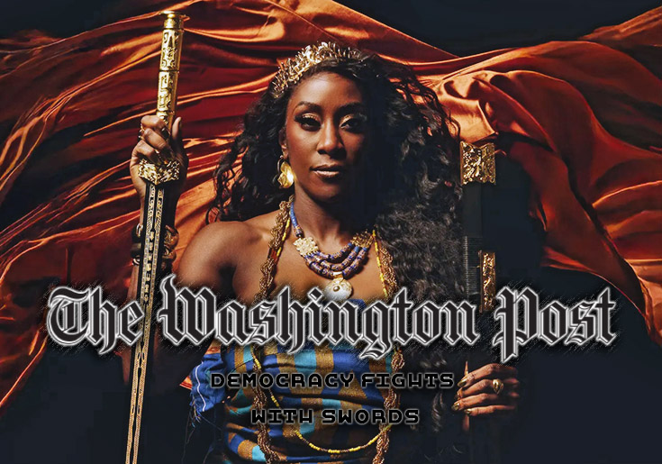 Radical Beefcake Columnist Karen Attiah Rejects WaPo Buyout, Forecasts 'Heroic Transformation' in Sword-Themed Fashion Spread