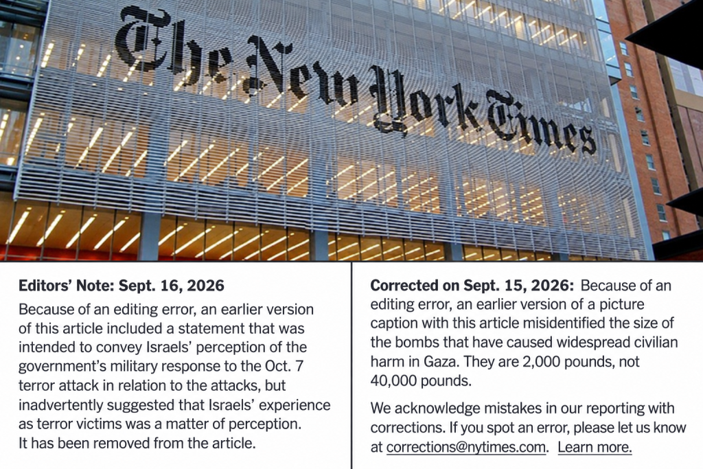 New York Times issues two Israel related corrections after social media backlash